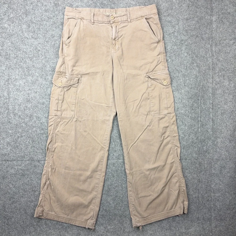 American‎ Eagle Jeans Womens 10 Brown Khaki Baggy Wide Leg Cargo Stretch Y2K